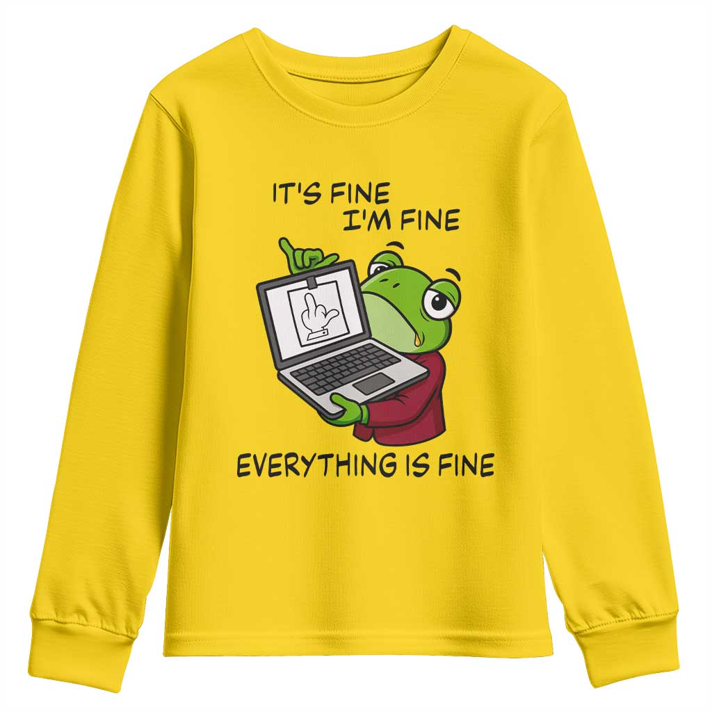 It Is Fine I Am Fine Everything Is Fine Youth Sweatshirt Attitude Frog - Wonder Print Shop