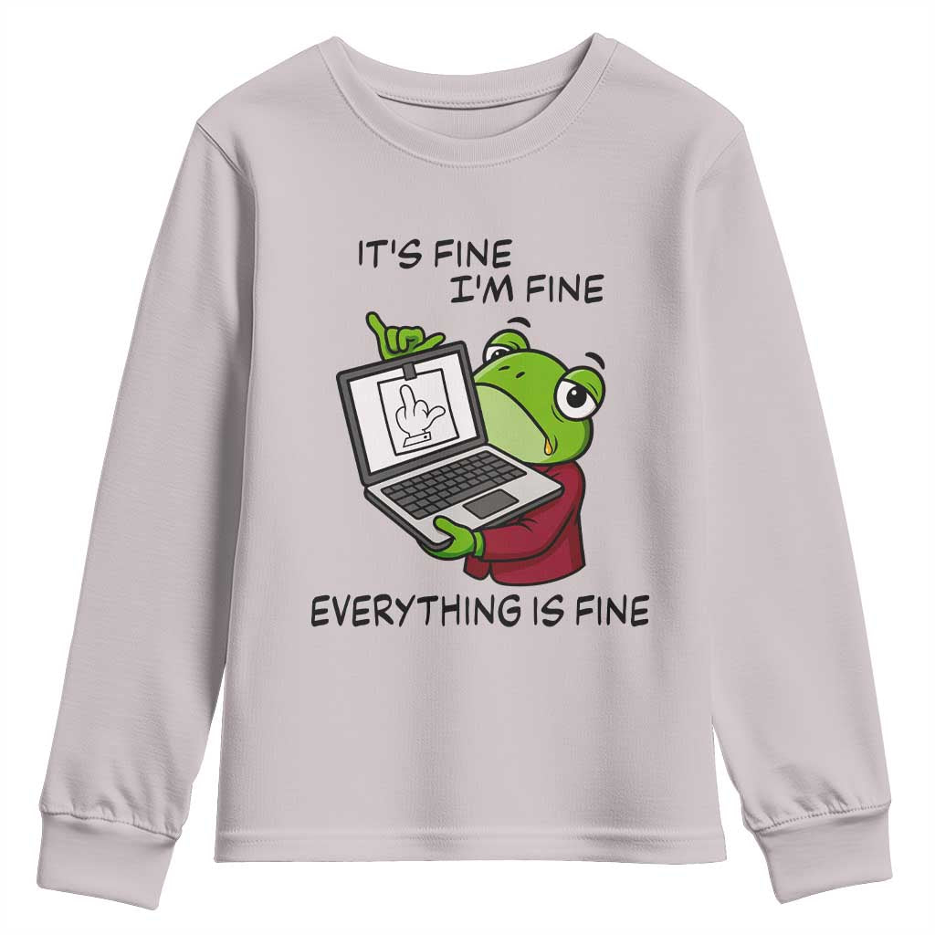 It Is Fine I Am Fine Everything Is Fine Youth Sweatshirt Attitude Frog - Wonder Print Shop
