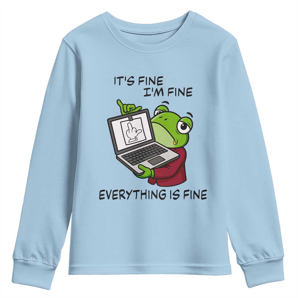 It Is Fine I Am Fine Everything Is Fine Youth Sweatshirt Attitude Frog - Wonder Print Shop