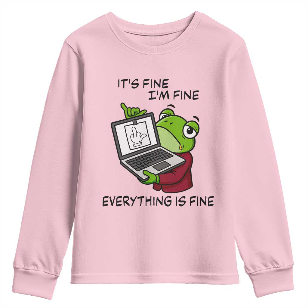 It Is Fine I Am Fine Everything Is Fine Youth Sweatshirt Attitude Frog - Wonder Print Shop