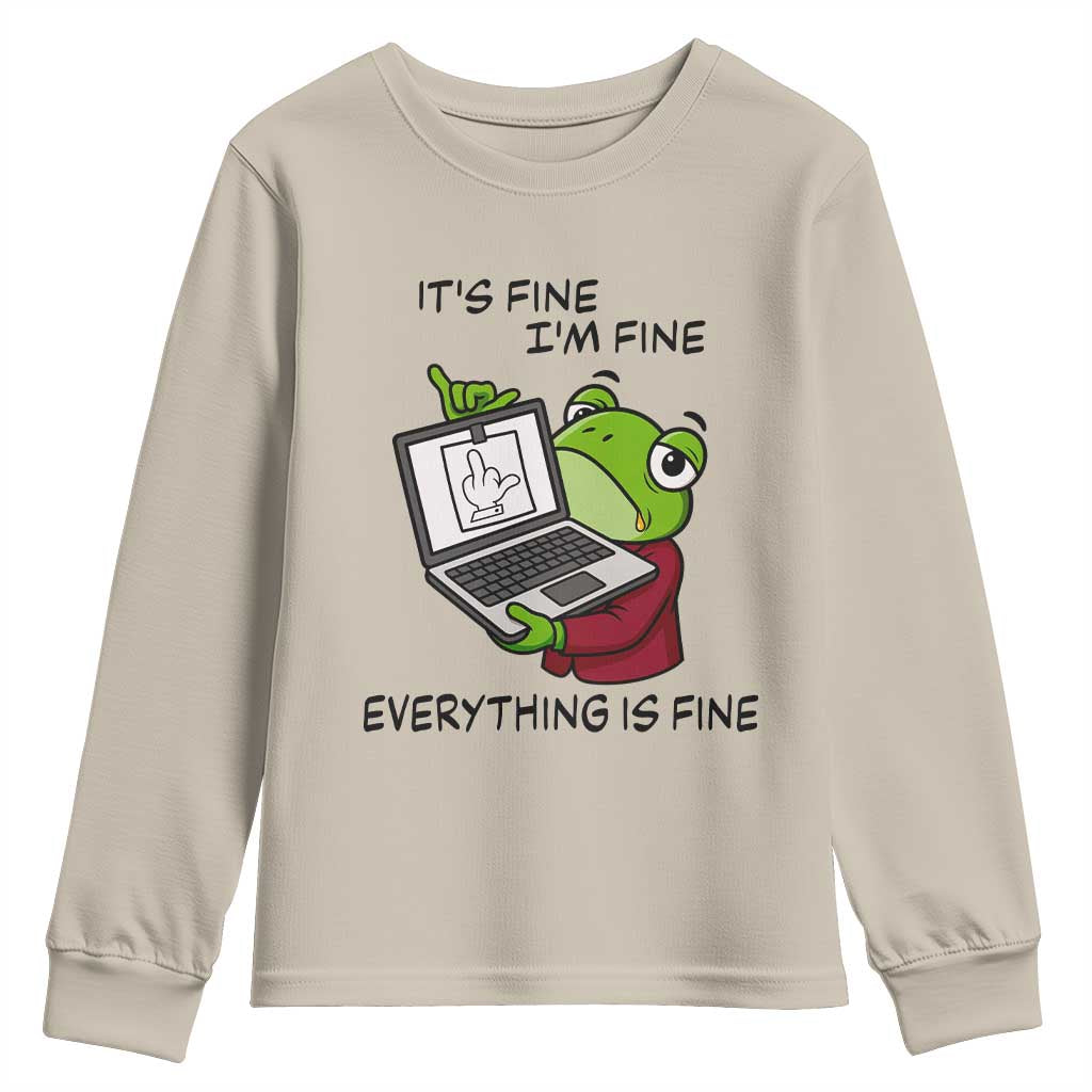 It Is Fine I Am Fine Everything Is Fine Youth Sweatshirt Attitude Frog - Wonder Print Shop