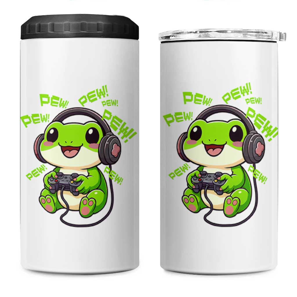 Funny Frog Playing Video Game Gift 4 in 1 Can Cooler Tumbler