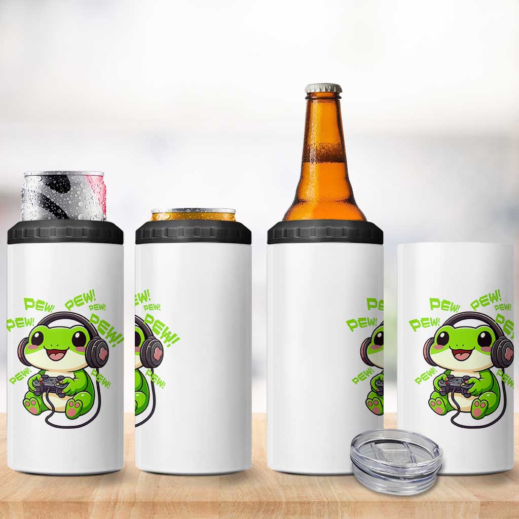 Funny Frog Playing Video Game Gift 4 in 1 Can Cooler Tumbler
