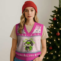 Funny Frog Playing Video Game Gift V-Neck Knit Sweater Vest - Wonder Print Shop