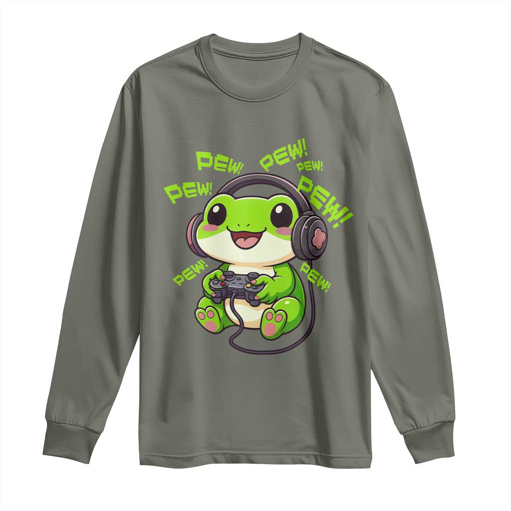 Funny Frog Playing Video Game Gift Long Sleeve Shirt - Wonder Print Shop