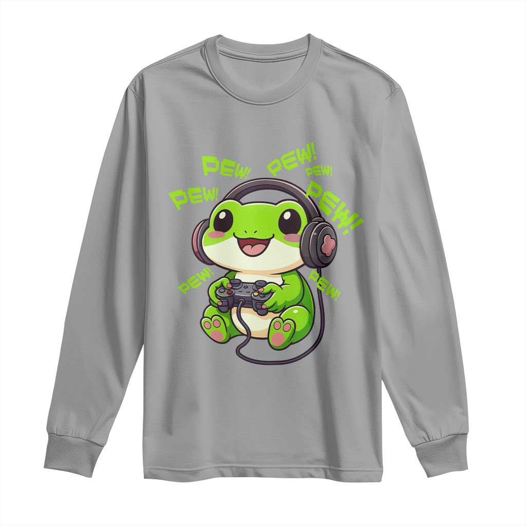 Funny Frog Playing Video Game Gift Long Sleeve Shirt - Wonder Print Shop
