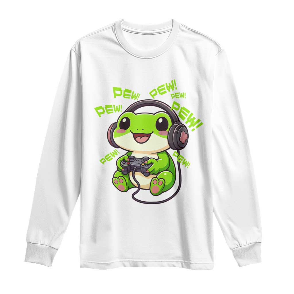 Funny Frog Playing Video Game Gift Long Sleeve Shirt - Wonder Print Shop