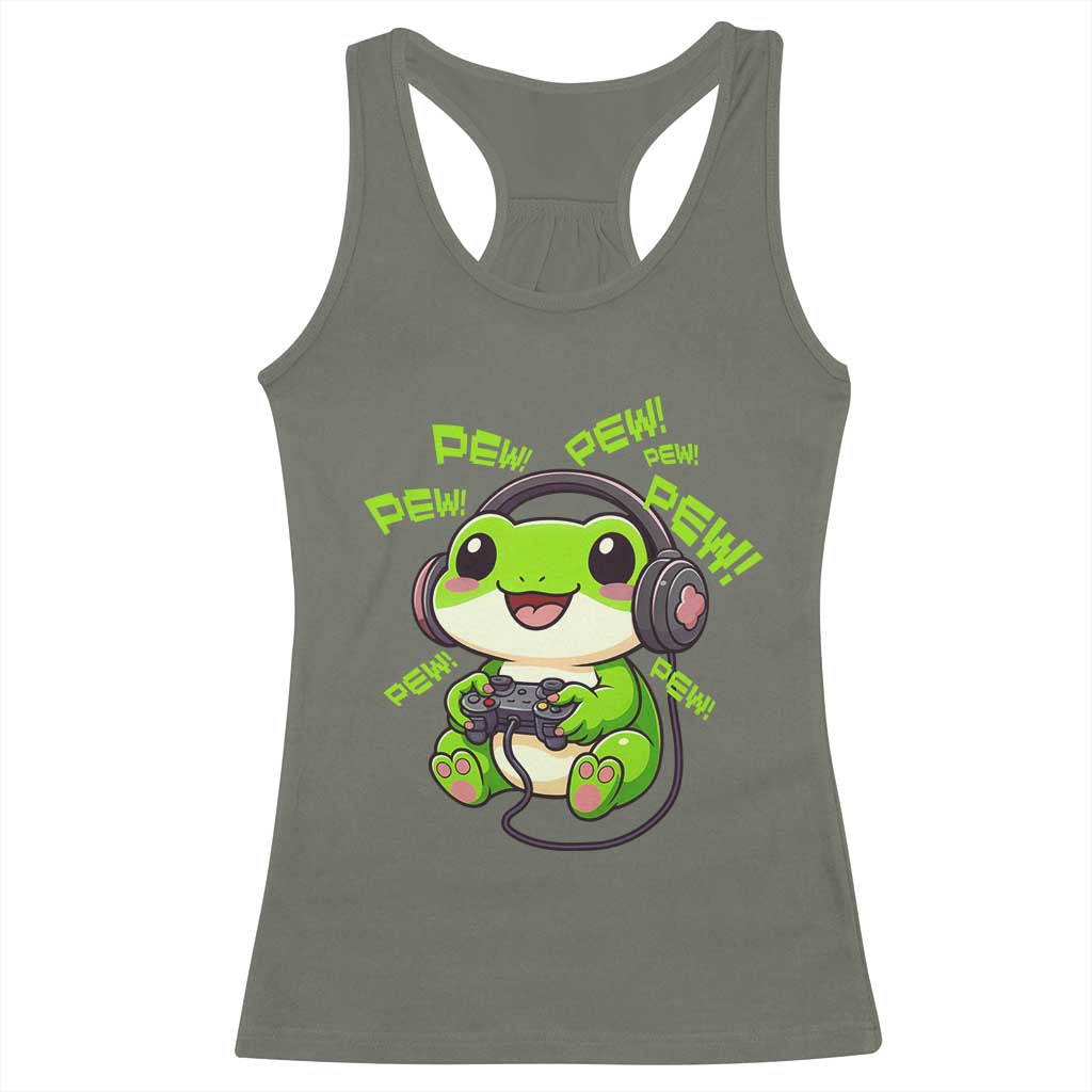 Funny Frog Playing Video Game Gift Racerback Tank Top - Wonder Print Shop