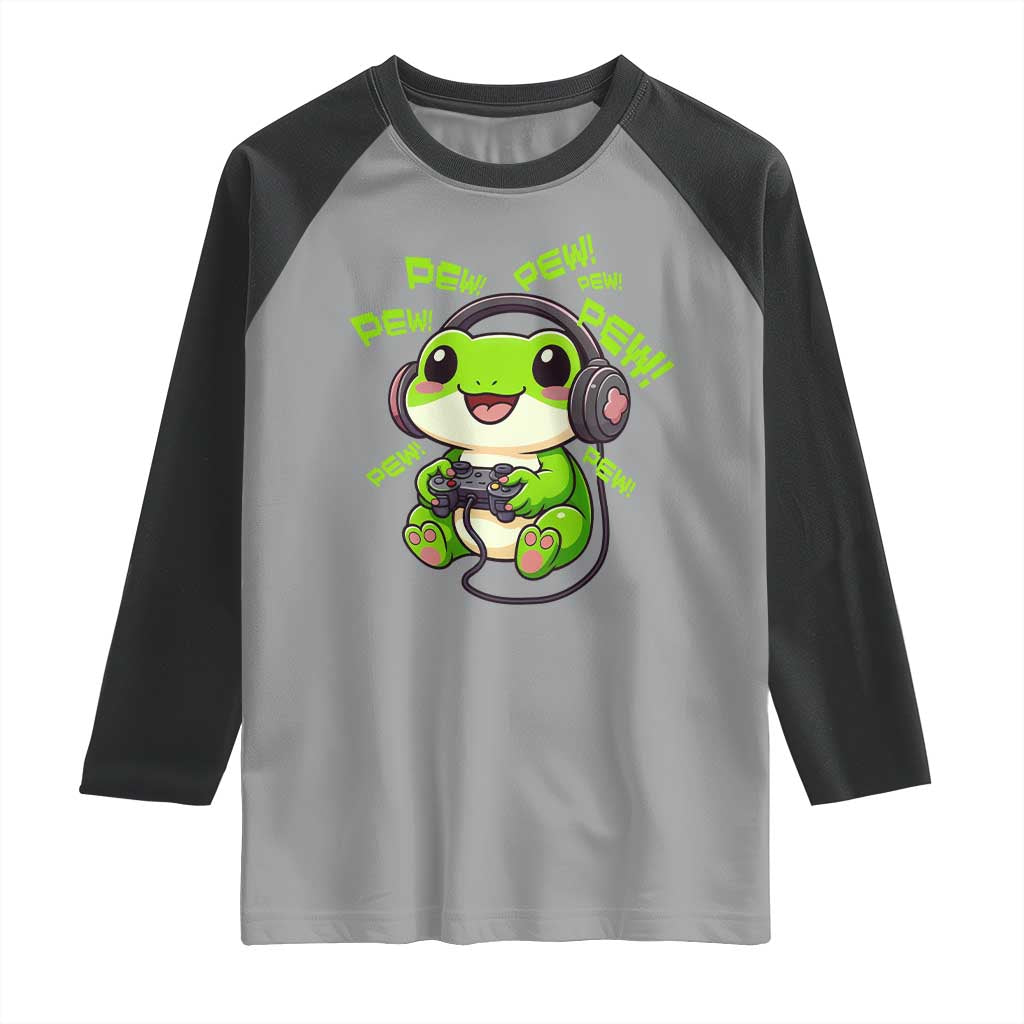Funny Frog Playing Video Game Gift Raglan Shirt - Wonder Print Shop