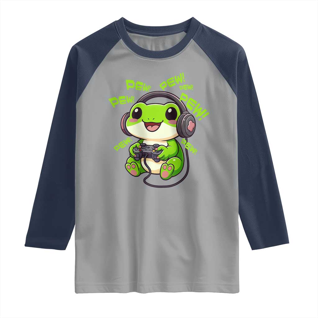 Funny Frog Playing Video Game Gift Raglan Shirt - Wonder Print Shop