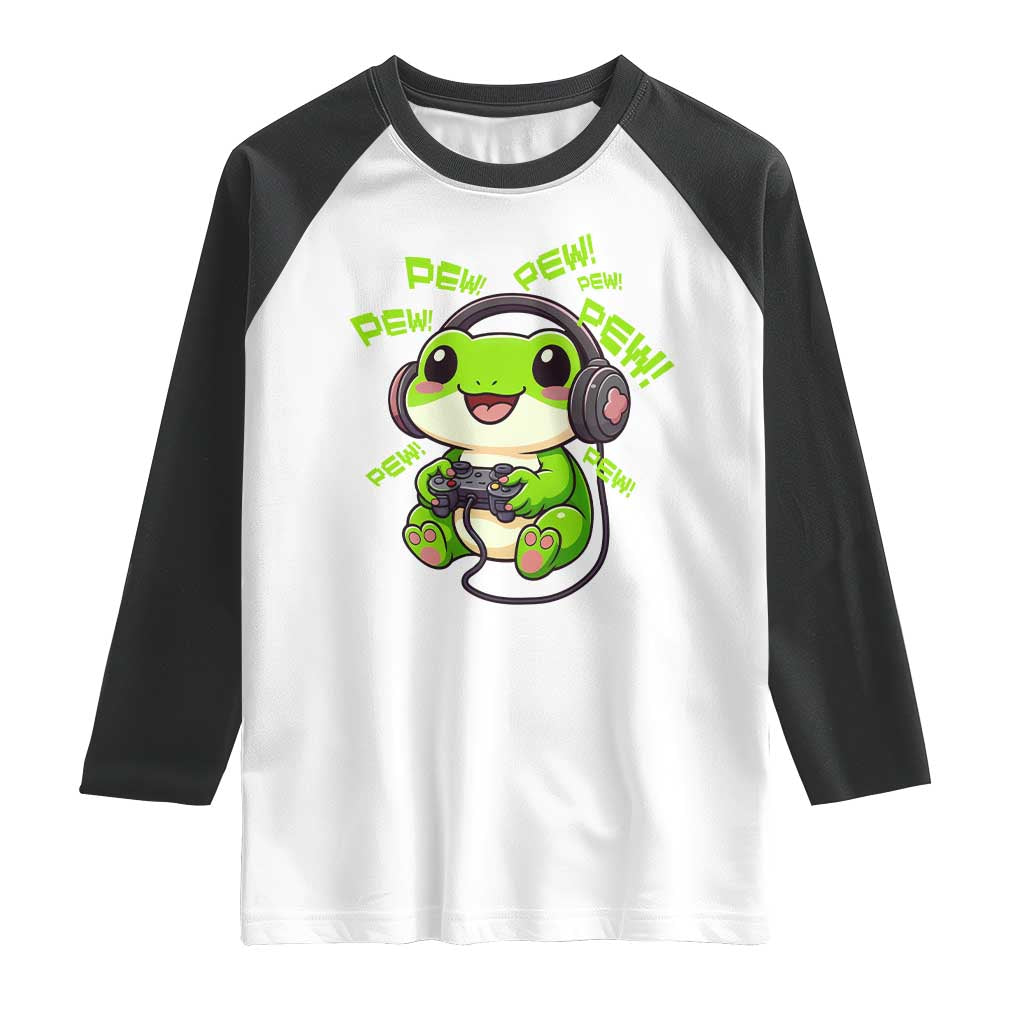 Funny Frog Playing Video Game Gift Raglan Shirt - Wonder Print Shop