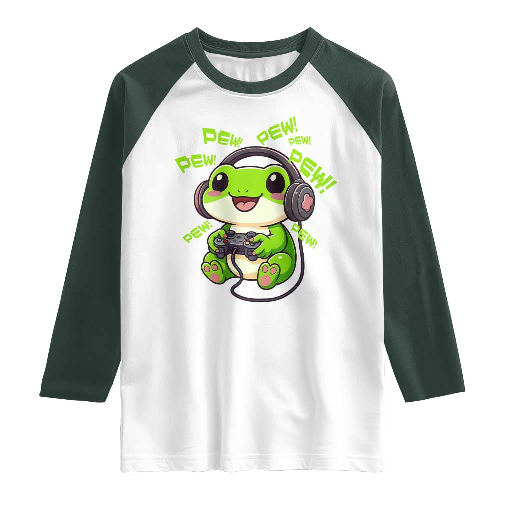 Funny Frog Playing Video Game Gift Raglan Shirt - Wonder Print Shop