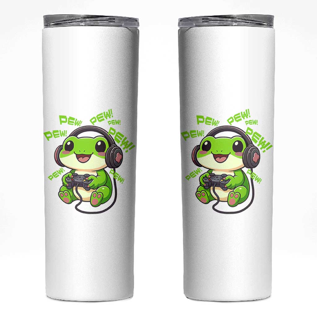 Funny Frog Playing Video Game Gift Skinny Tumbler