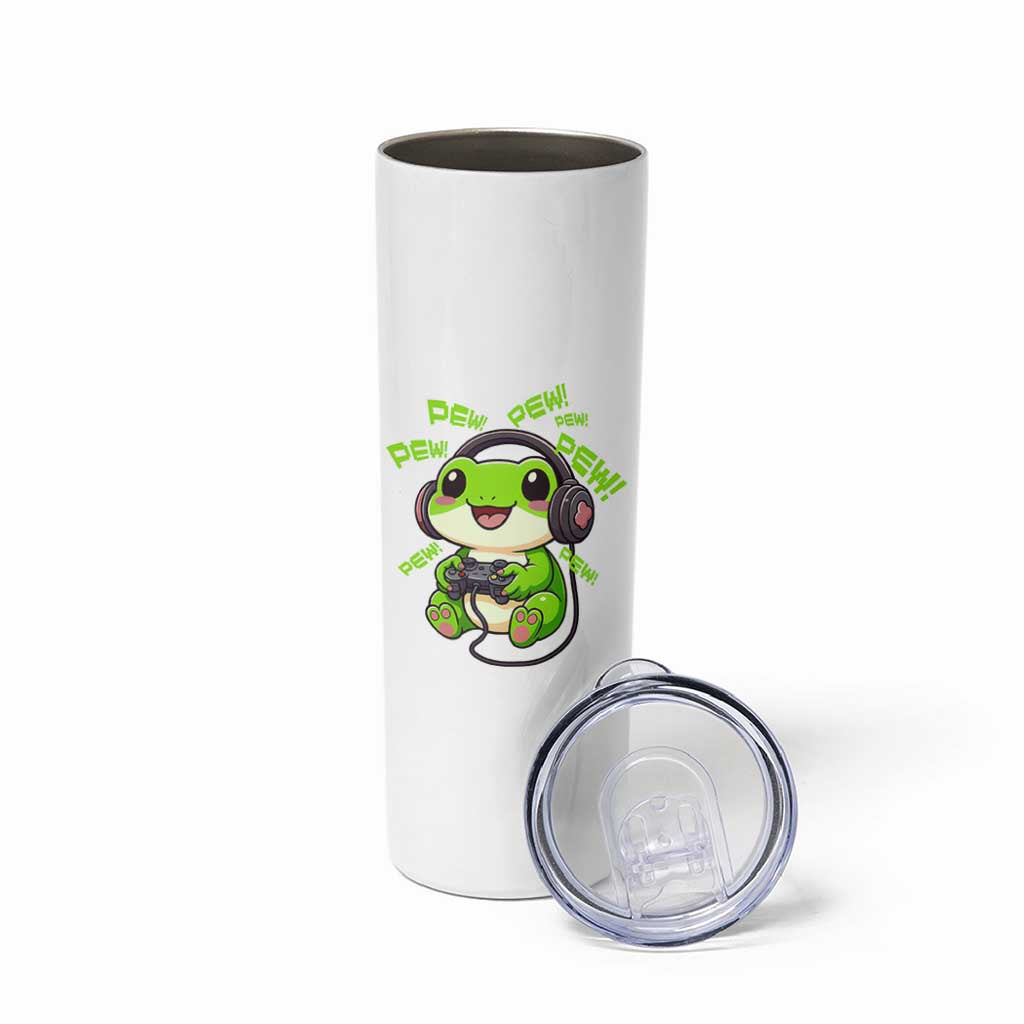 Funny Frog Playing Video Game Gift Skinny Tumbler