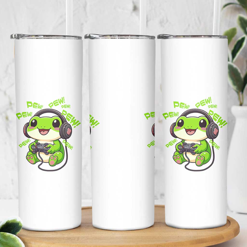 Funny Frog Playing Video Game Gift Skinny Tumbler