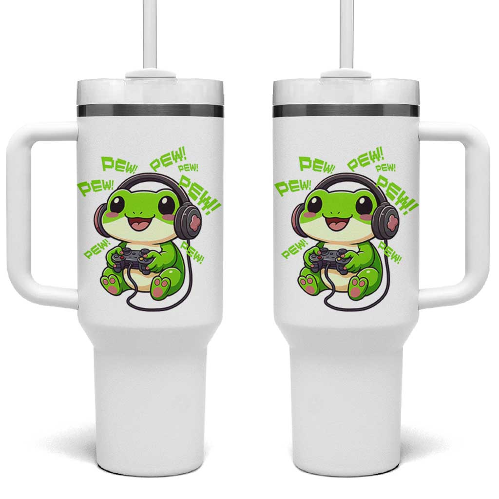 Funny Frog Playing Video Game Gift Tumbler With Handle