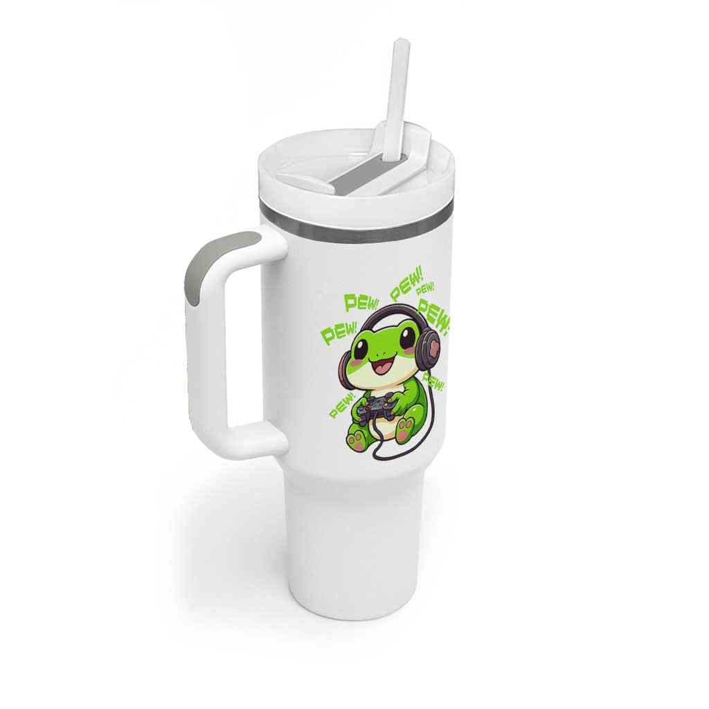 Funny Frog Playing Video Game Gift Tumbler With Handle