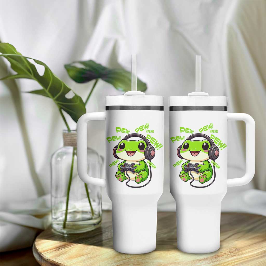 Funny Frog Playing Video Game Gift Tumbler With Handle