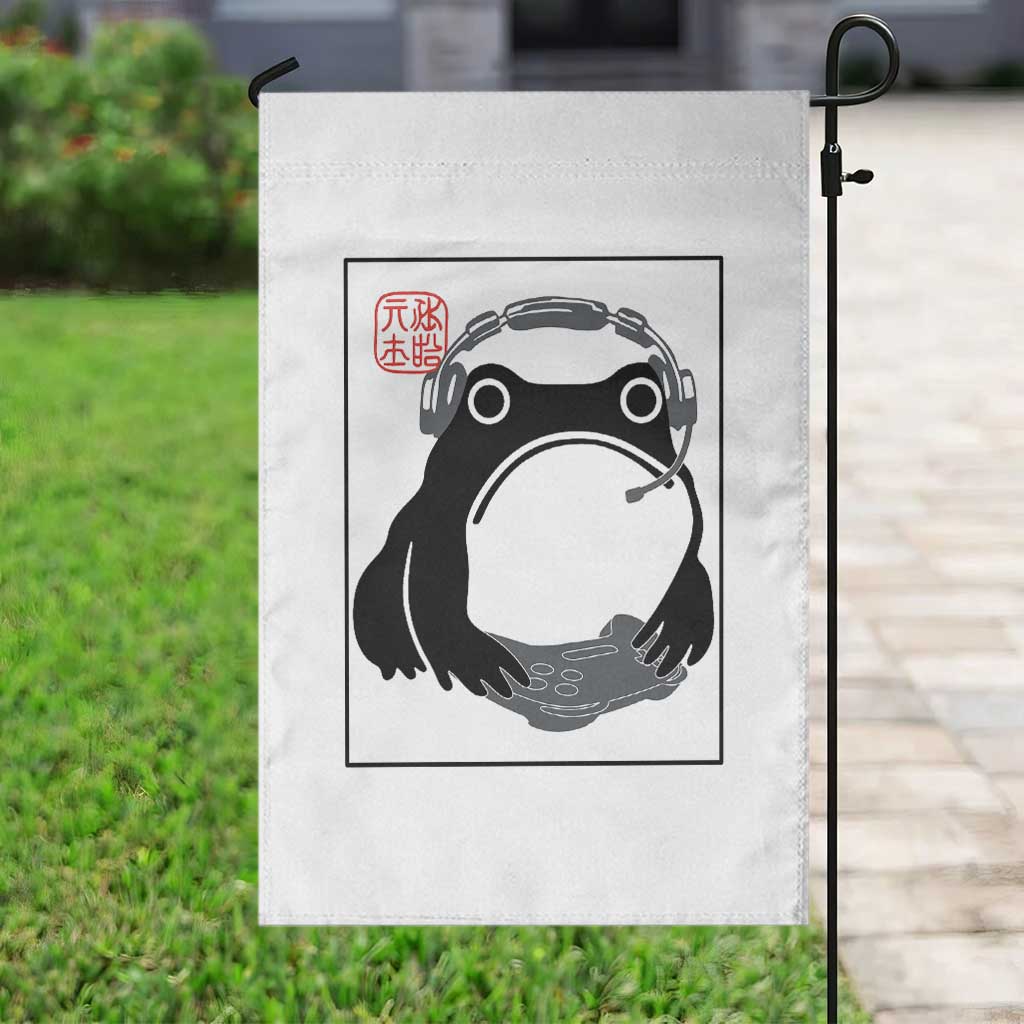 Grumpy Frog Gamer Japanese Ink Painting Garden Flag - Wonder Print Shop