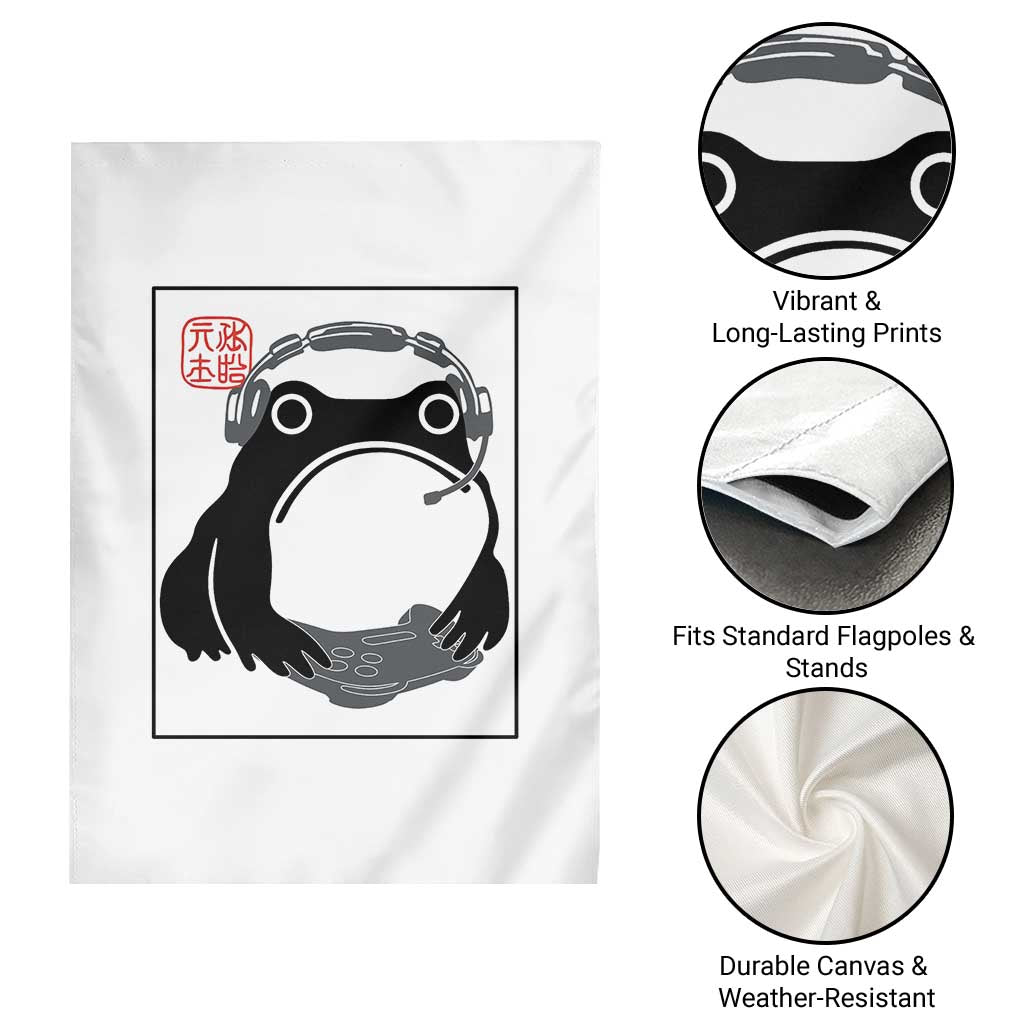 Grumpy Frog Gamer Japanese Ink Painting Garden Flag - Wonder Print Shop