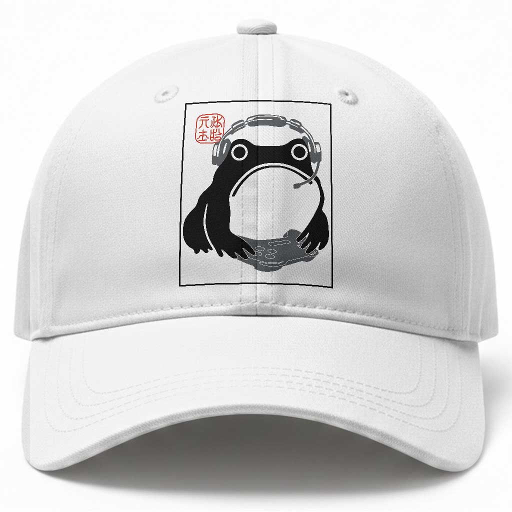 Grumpy Frog Gamer Japanese Ink Painting Baseball Cap
