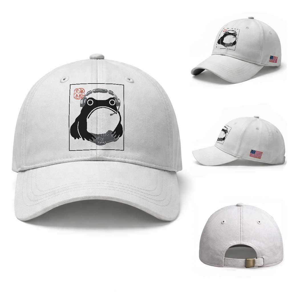 Grumpy Frog Gamer Japanese Ink Painting Baseball Cap