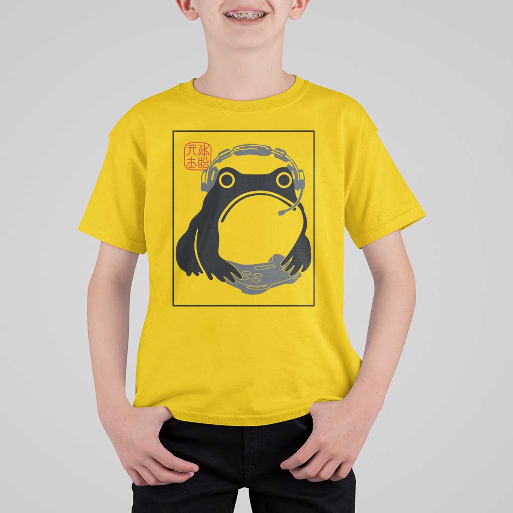 Grumpy Frog Gamer Japanese Ink Painting T Shirt For Kid - Wonder Print Shop