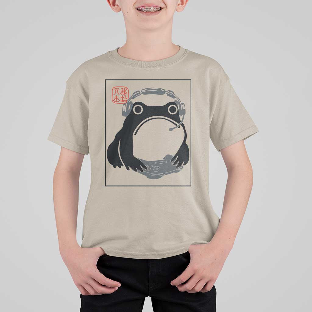 Grumpy Frog Gamer Japanese Ink Painting T Shirt For Kid - Wonder Print Shop