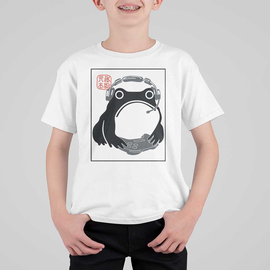 Grumpy Frog Gamer Japanese Ink Painting T Shirt For Kid - Wonder Print Shop