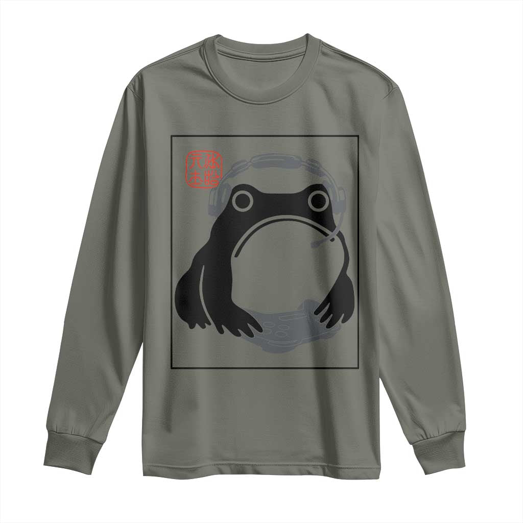 Grumpy Frog Gamer Japanese Ink Painting Long Sleeve Shirt - Wonder Print Shop