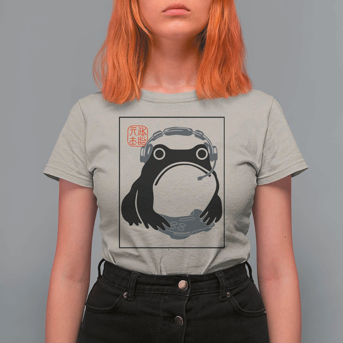 Grumpy Frog Gamer Japanese Ink Painting T Shirt For Women - Wonder Print Shop