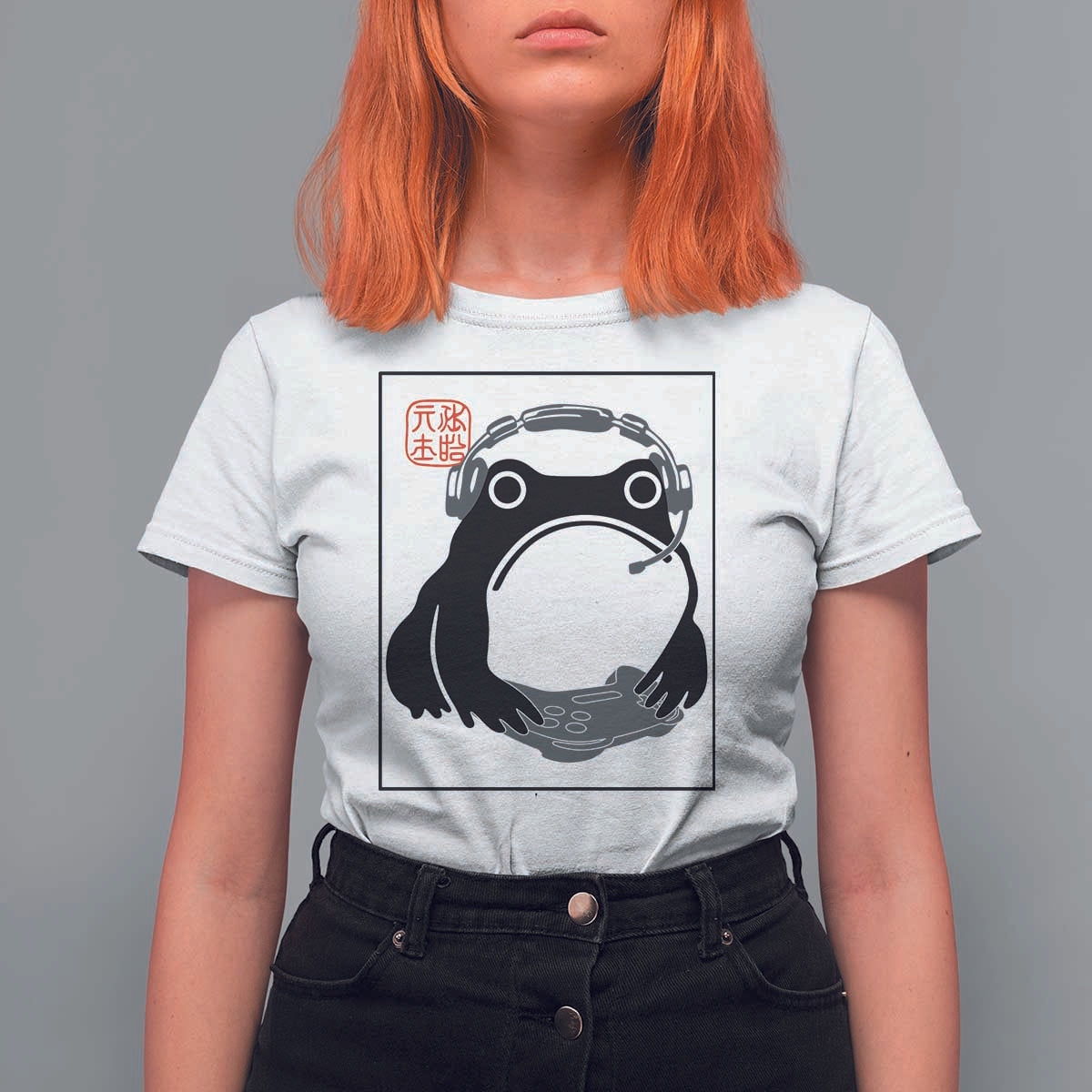 Grumpy Frog Gamer Japanese Ink Painting T Shirt For Women - Wonder Print Shop