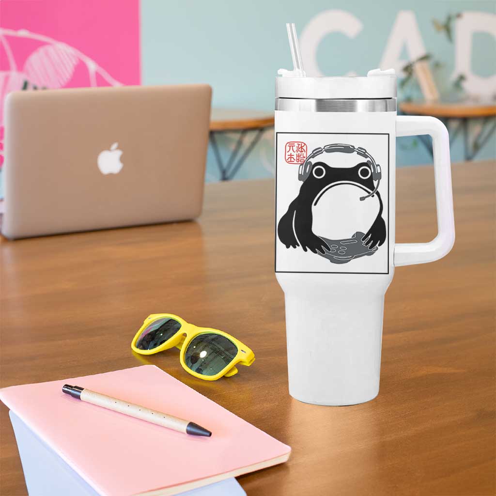 Grumpy Frog Gamer Japanese Ink Painting Tumbler With Handle