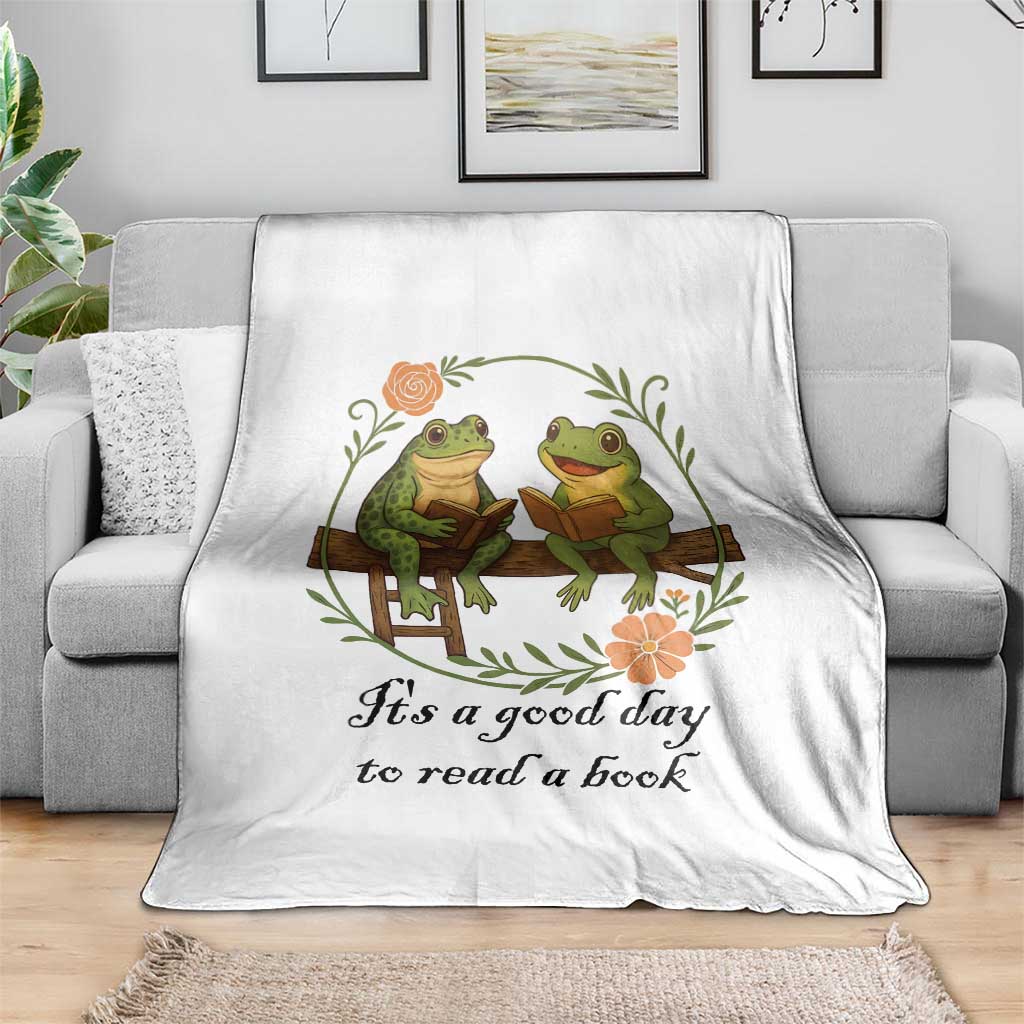 It Is A Good Day To Read A Book Throw Blanket Frog Book Lover - Wonder Print Shop
