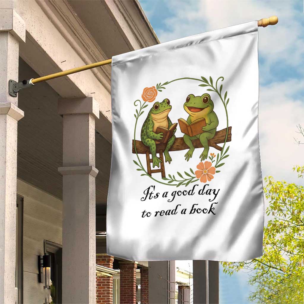It Is A Good Day To Read A Book Garden Flag Frog Book Lover - Wonder Print Shop