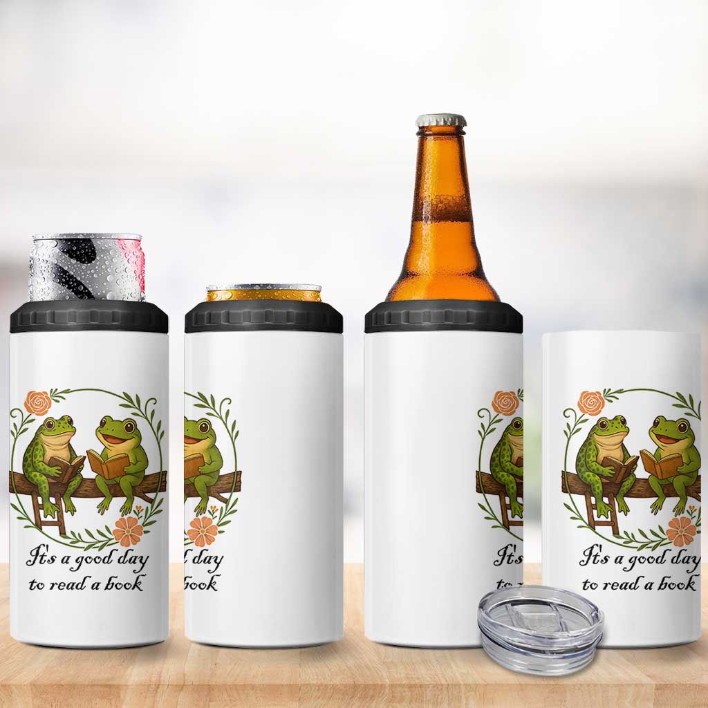 It Is A Good Day To Read A Book 4 in 1 Can Cooler Tumbler Frog Book Lover