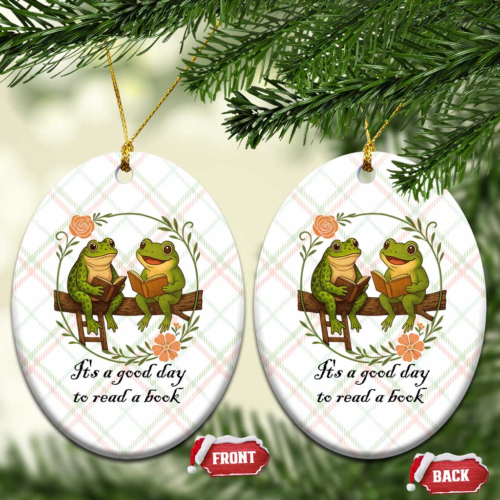 It Is A Good Day To Read A Book Ceramic Ornament Frog Book Lover - Wonder Print Shop