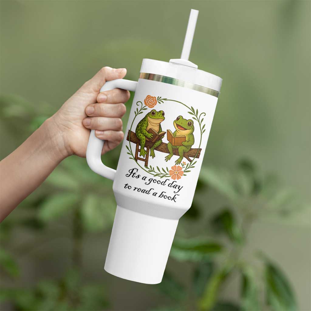 It Is A Good Day To Read A Book Tumbler With Handle Frog Book Lover