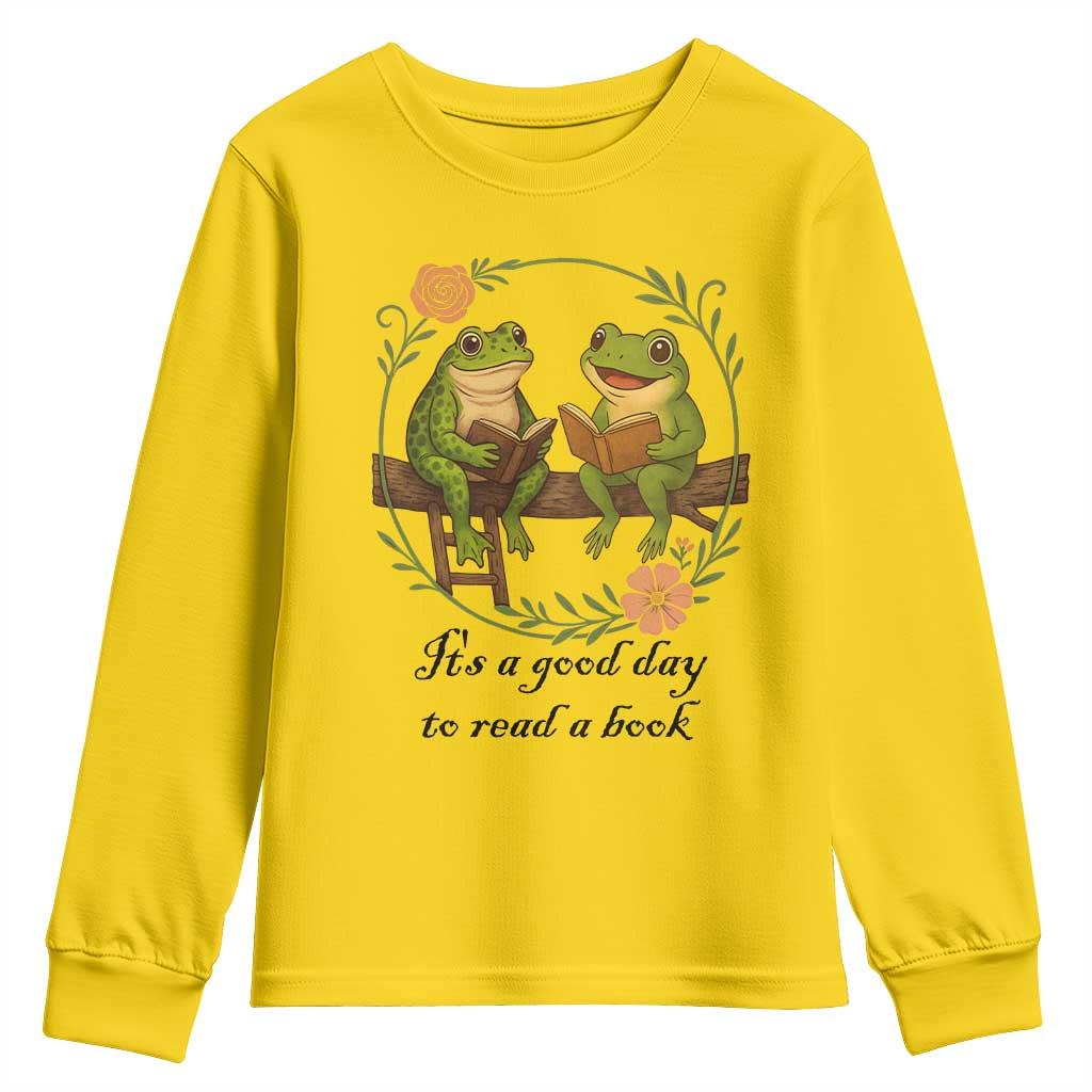 It Is A Good Day To Read A Book Youth Sweatshirt Frog Book Lover - Wonder Print Shop