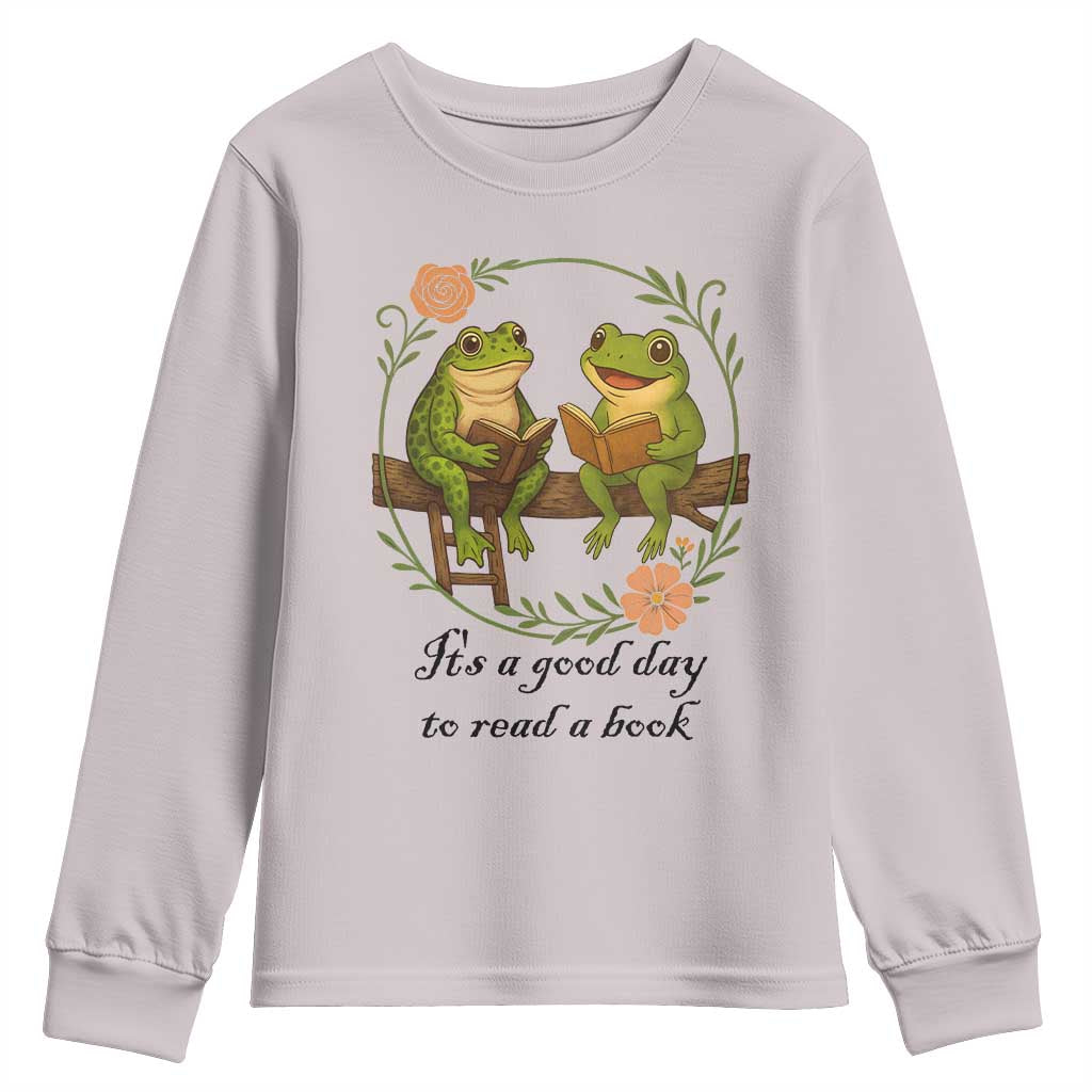 It Is A Good Day To Read A Book Youth Sweatshirt Frog Book Lover - Wonder Print Shop