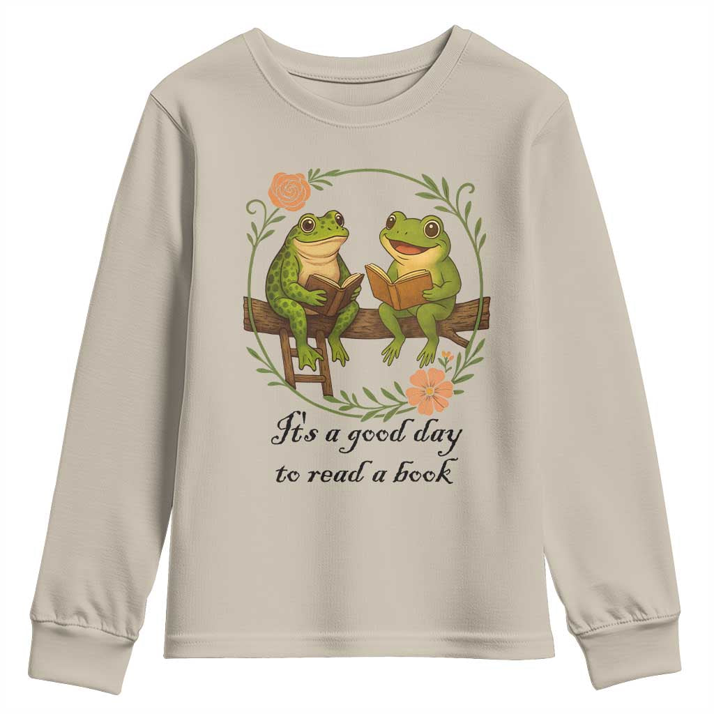 It Is A Good Day To Read A Book Youth Sweatshirt Frog Book Lover - Wonder Print Shop