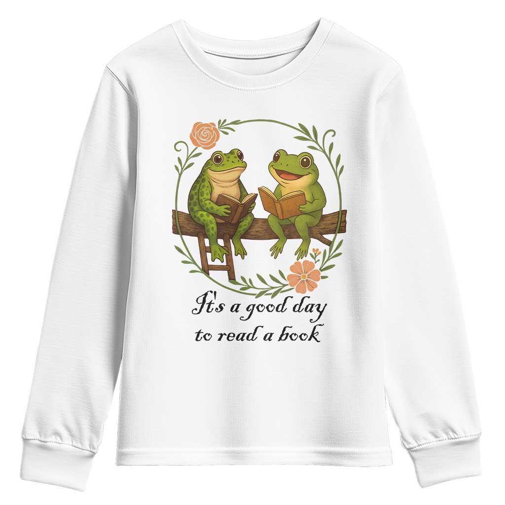 It Is A Good Day To Read A Book Youth Sweatshirt Frog Book Lover - Wonder Print Shop