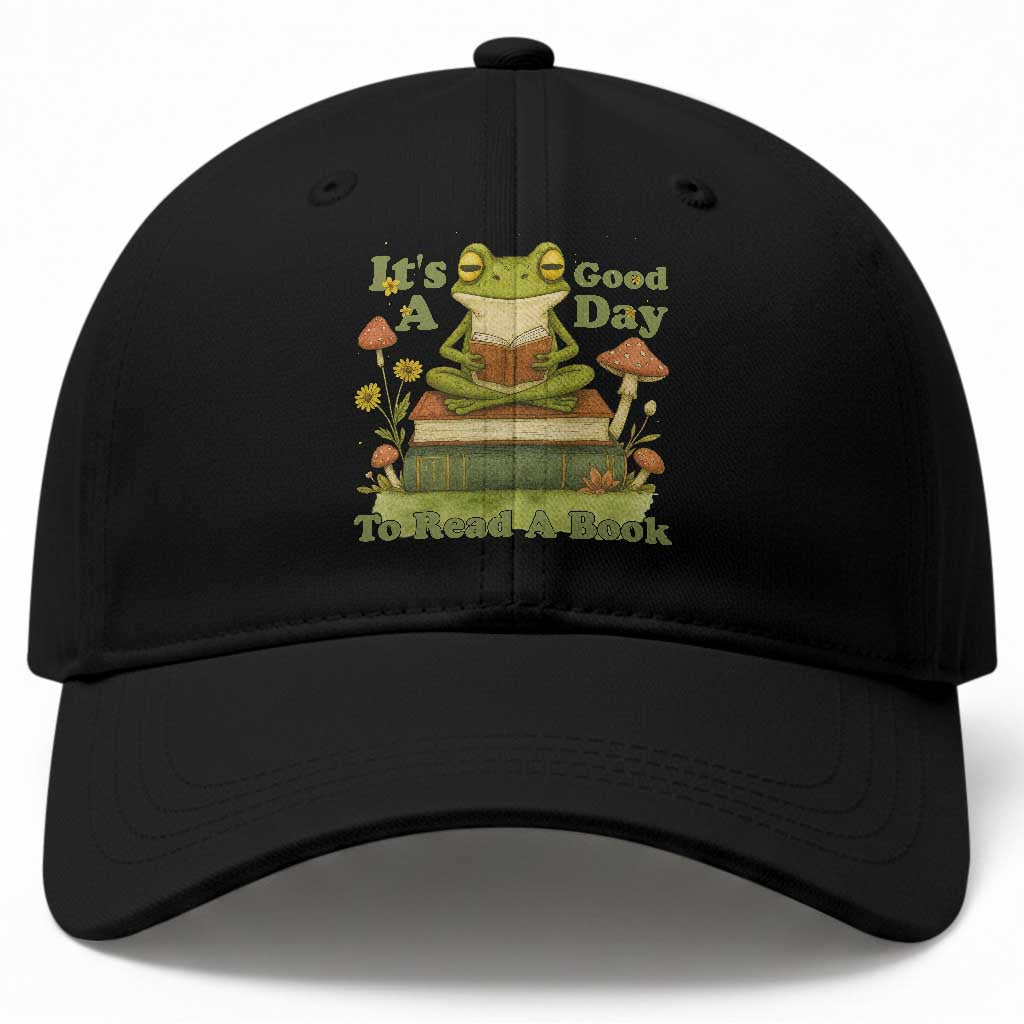 It Is A Good Day To Read A Book Baseball Cap Funny Frog Reading