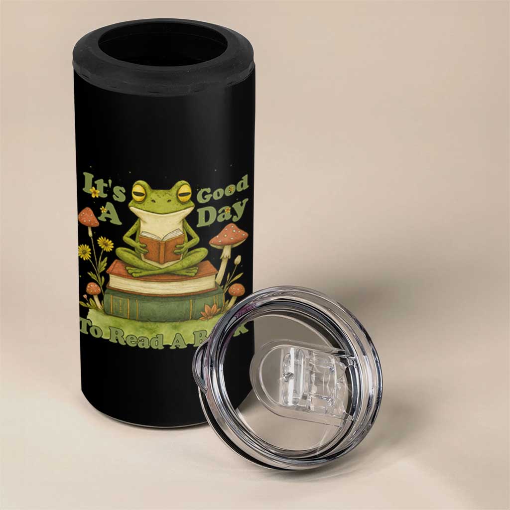 It Is A Good Day To Read A Book 4 in 1 Can Cooler Tumbler Funny Frog Reading