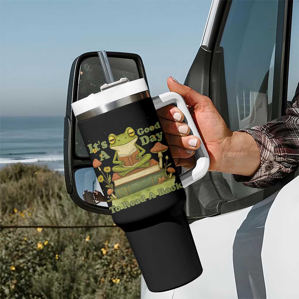 It Is A Good Day To Read A Book Tumbler With Handle Funny Frog Reading