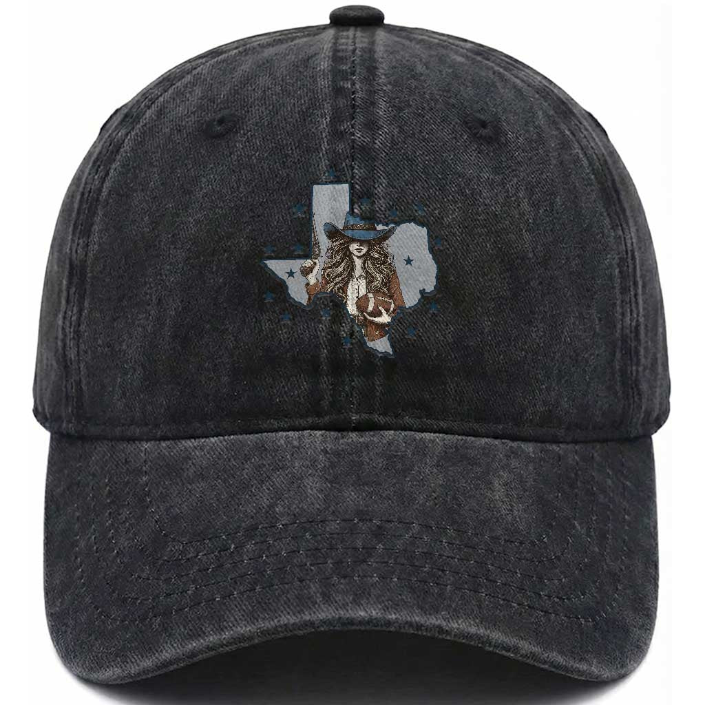 Funny TX Cowgirl Washed Cotton Baseball Cap Football Lover Gift