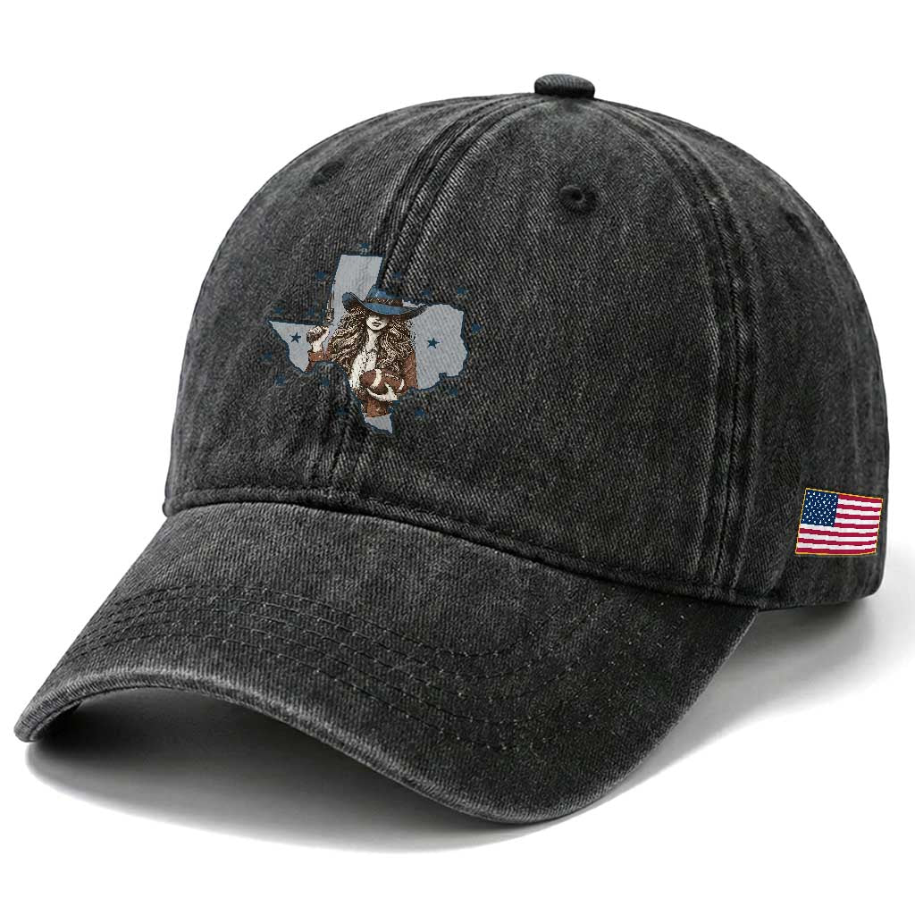 Funny TX Cowgirl Washed Cotton Baseball Cap Football Lover Gift