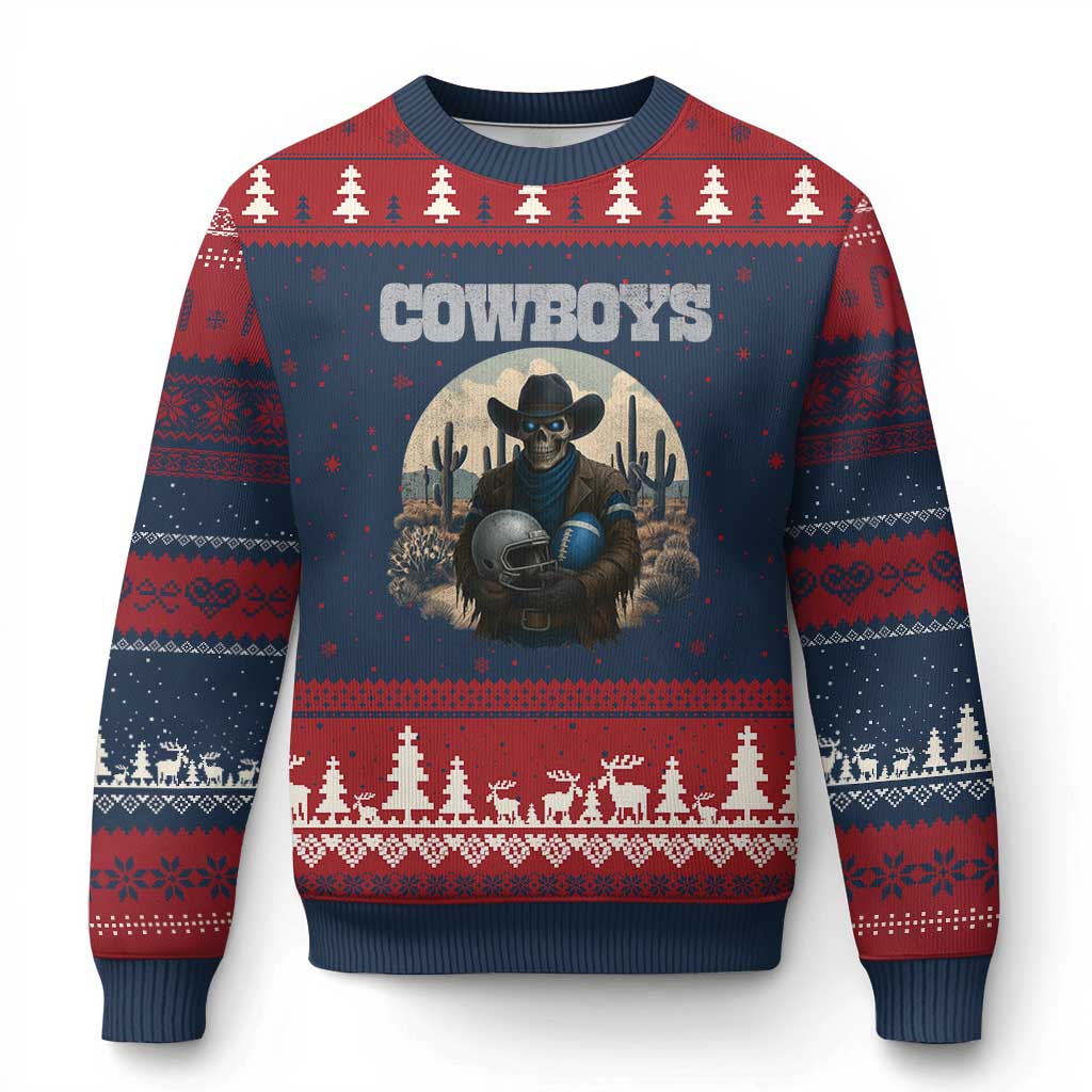 Skeleton Cowboy Football Player Ugly Christmas Sweater Western Fan Gift - Wonder Print Shop