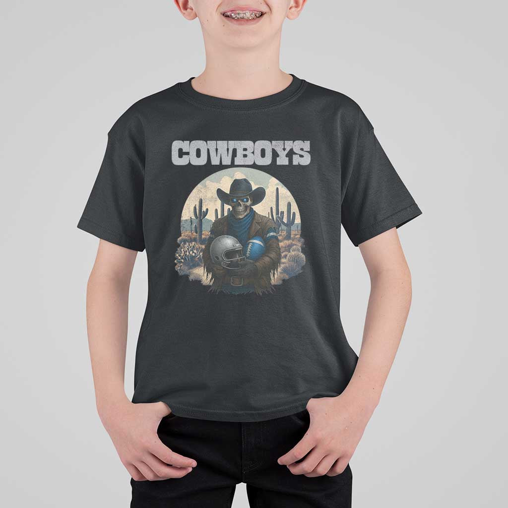 Skeleton Cowboy Football Player T Shirt For Kid Western Fan Gift - Wonder Print Shop