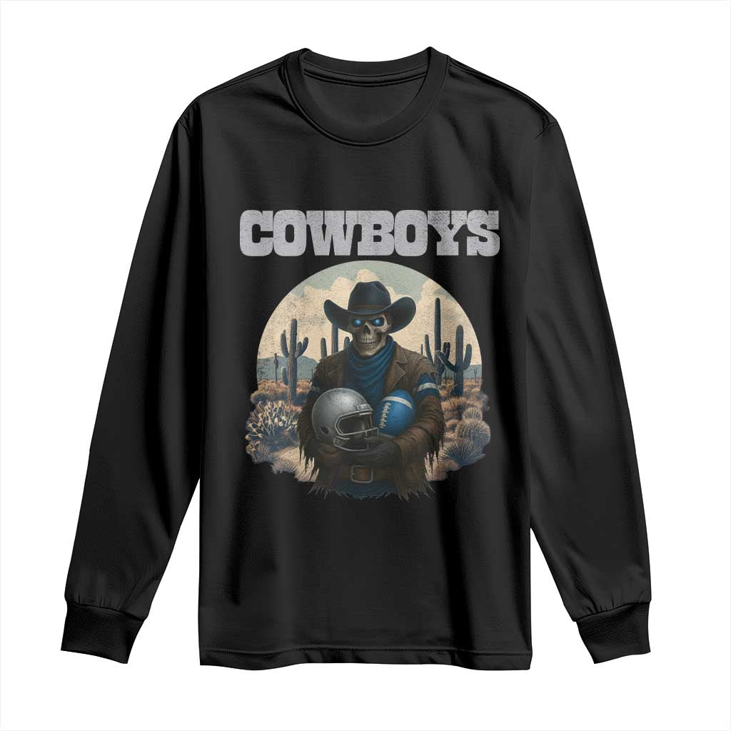 Skeleton Cowboy Football Player Long Sleeve Shirt Western Fan Gift - Wonder Print Shop